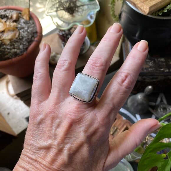 Sterling Silver Moonstone Boho Statement Ring Size 9 - Picture 4 of 9